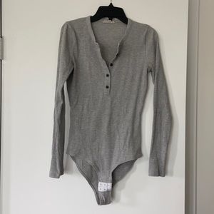 Madewell Gray Button Down Henley Bodysuit